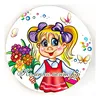 Значок "Девочка с букетом цветов" (надпись на заказ), диаметр 56 мм, арт.31101