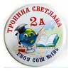 Значок "Глобус с портфелем и книжка", диаметр 56 мм, (фамилия, имя, класс, школа №__), арт. 32024 