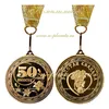Медаль металлическая качества PROOF "Золотая свадьба. 50 лет вместе" 50мм, на золотой ленте